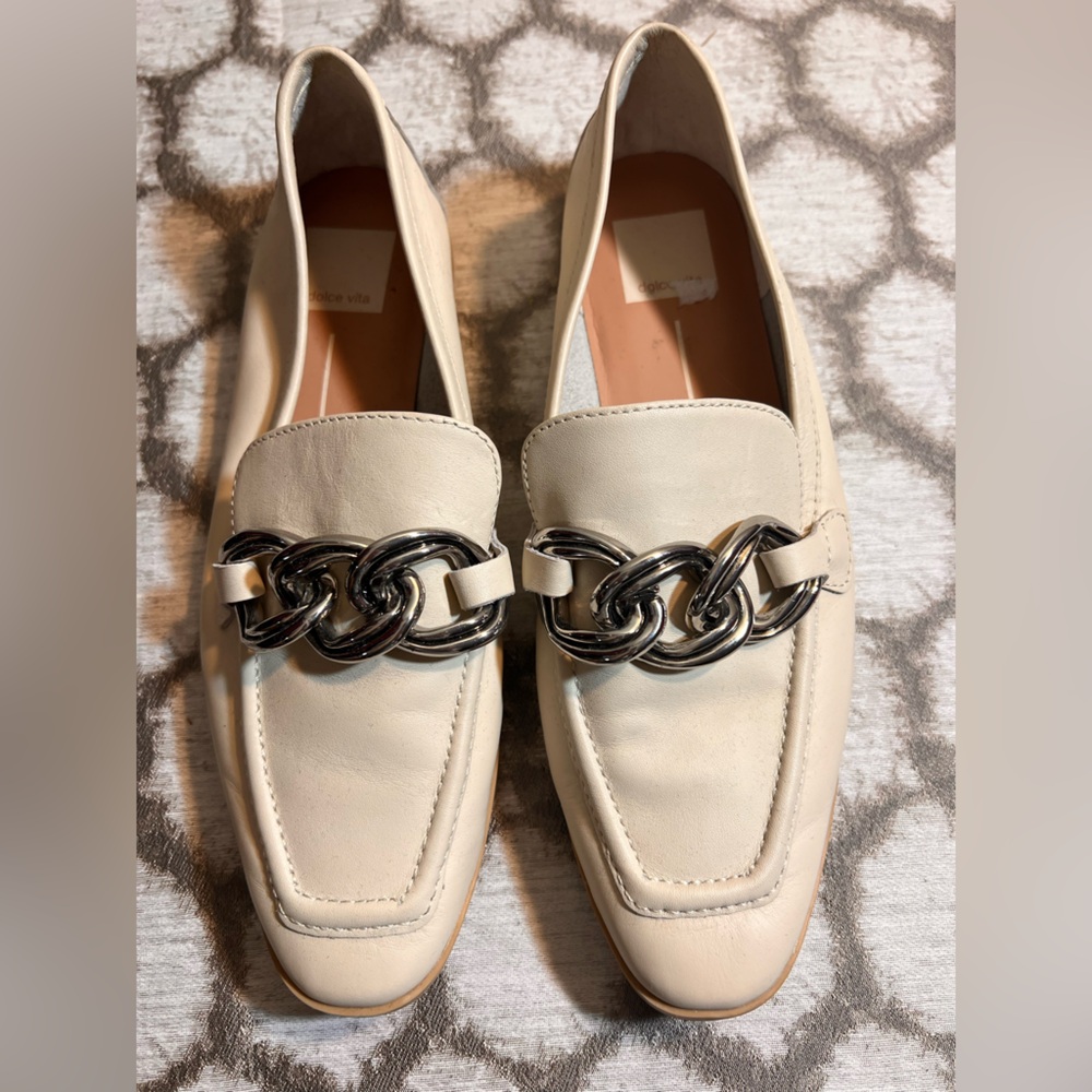 Dolce Vita Cream Loafers with Silver Chain 8